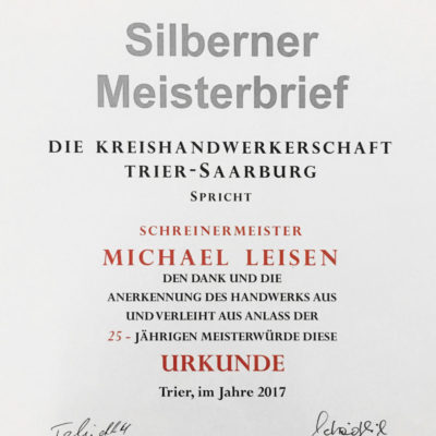 Silberner Meisterbrief Michael Leisen